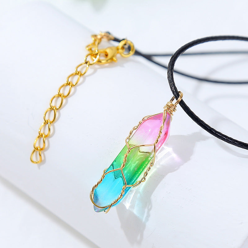 Geometric Crystal Necklace - Transparent Diamond-Cut Pendant for Women