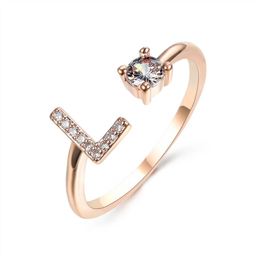 Initial Letter Ring - Personalized Adjustable Zircon Ring A-Z