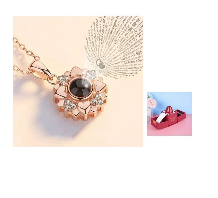 Valentine's Day Metal Rose Gift Set - Crystal Necklace with Gift Box