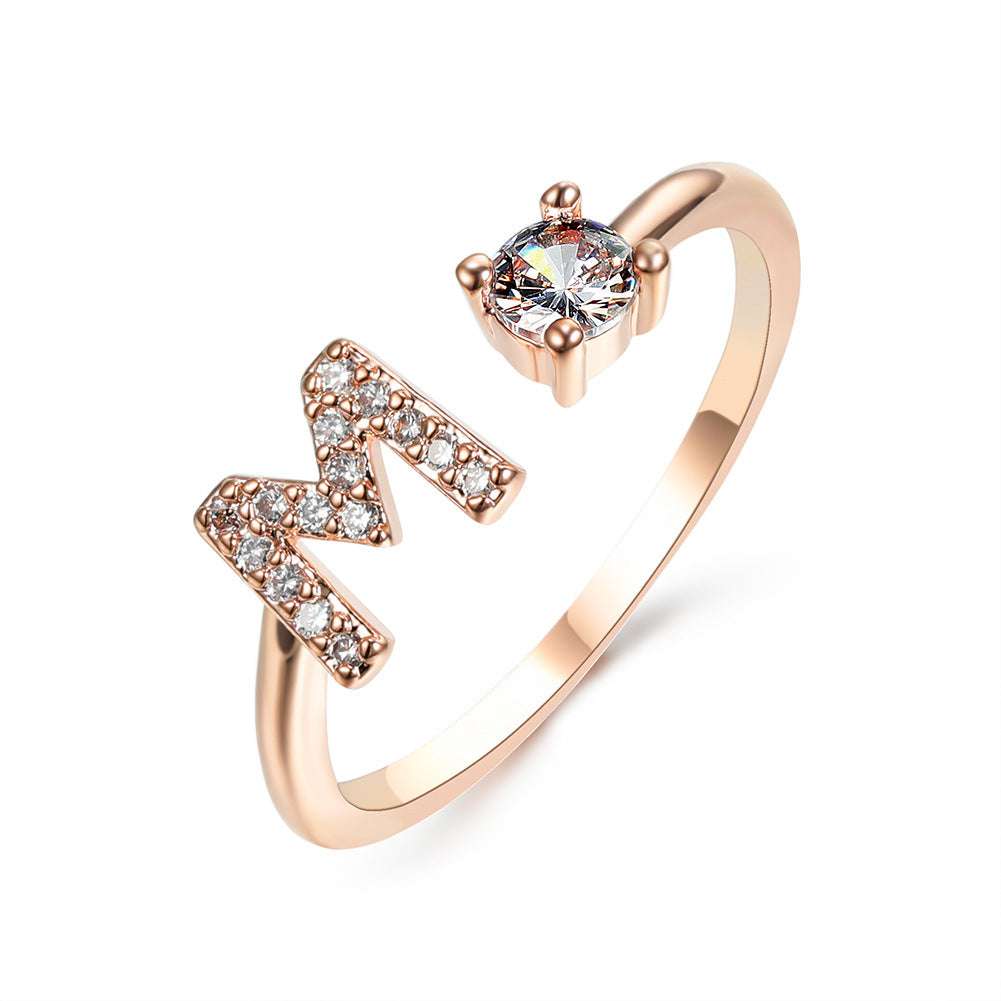Initial Letter Ring - Personalized Adjustable Zircon Ring A-Z