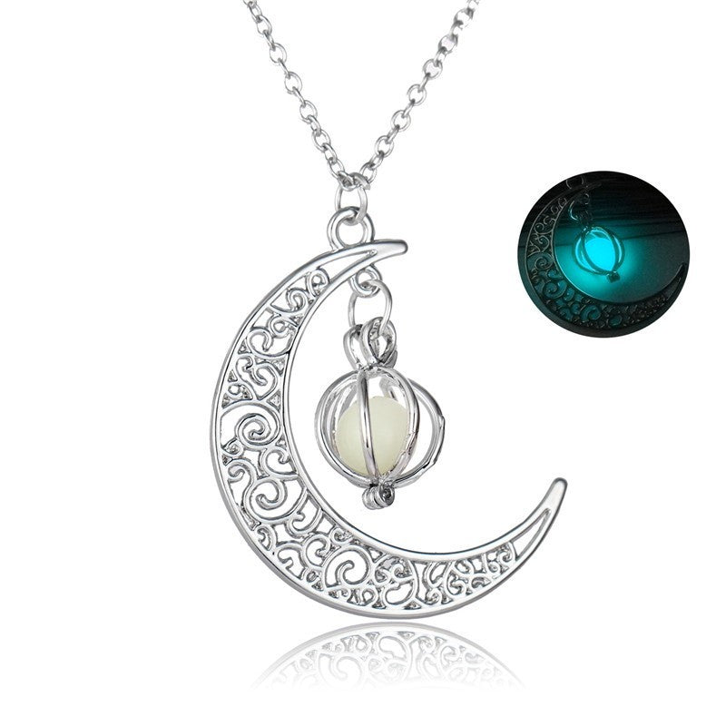 Glow in the Dark Moon Necklace - Healing Crystal Luminous Pendant