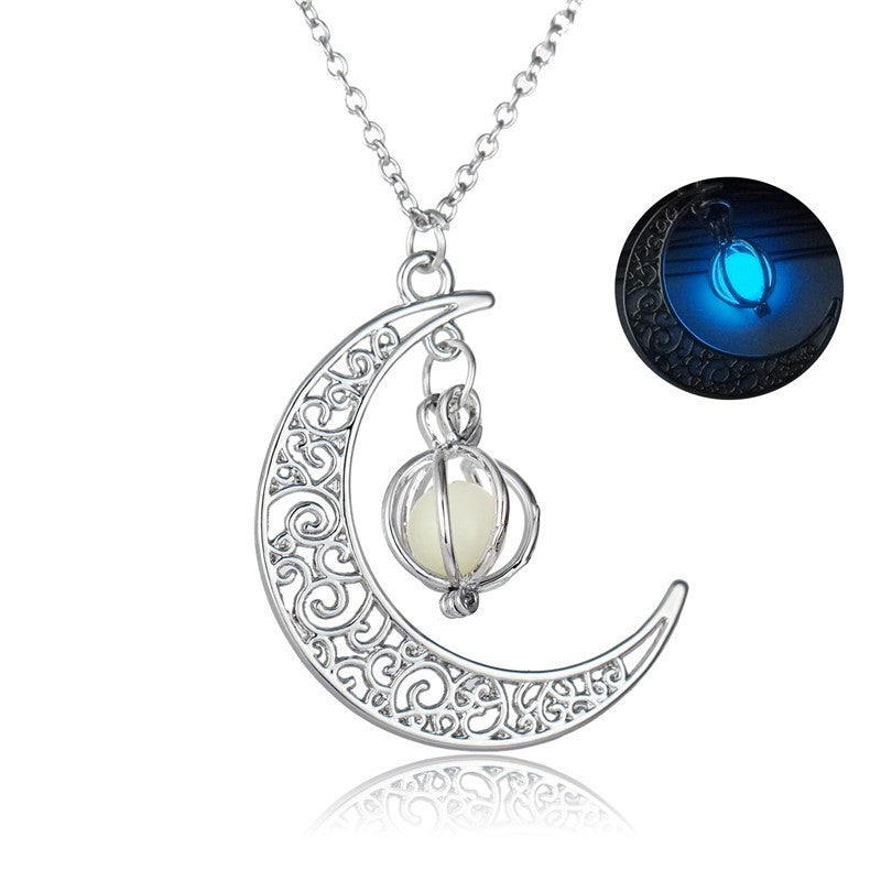 Glow in the Dark Moon Necklace - Healing Crystal Luminous Pendant