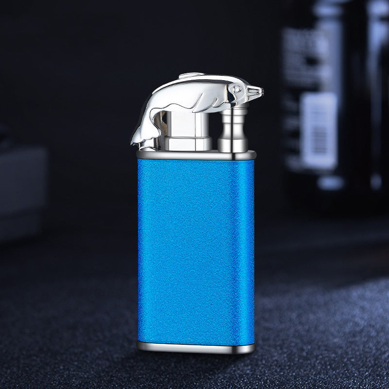 Creative Blue Flame Lighter Dolphin Dragon Tiger Double Fire Metal Winproof Inflatable Lighter