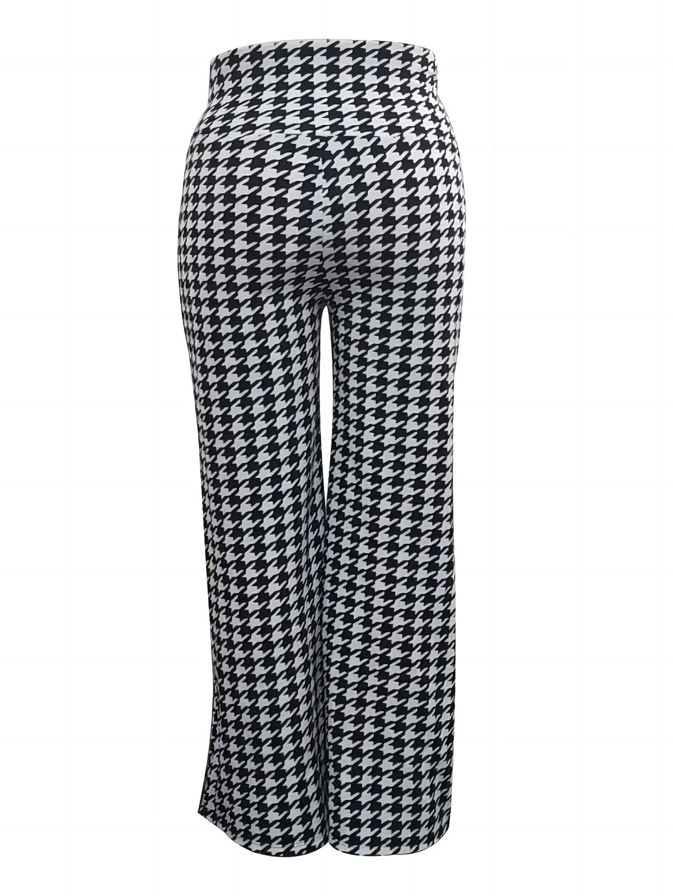 Plus Bird Check Comfortable Loose Women's Straight Leg Pants