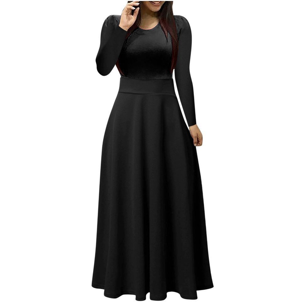 Women's Long Sleeve U Collar Dress - Stylish & Comfortable