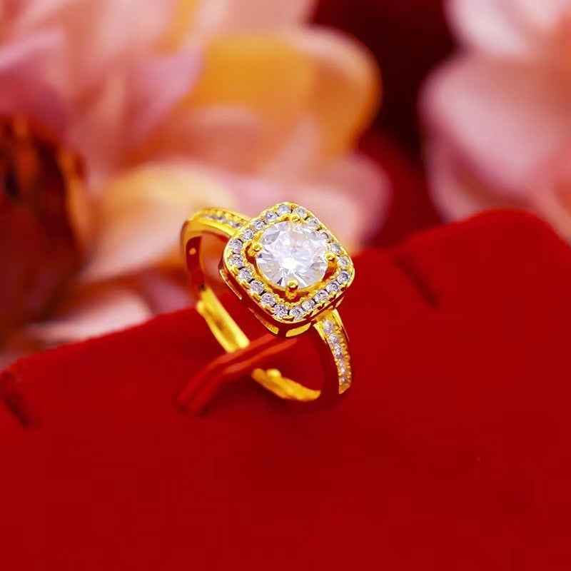Gold Zircon Jewelry Set - Necklace Earrings Ring Wedding Set