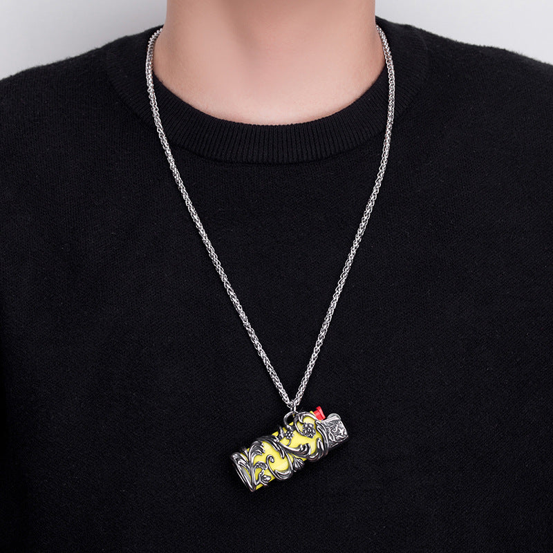 Vintage Titanium Steel Pendant Necklace - Men's Snake Chain Jewelry