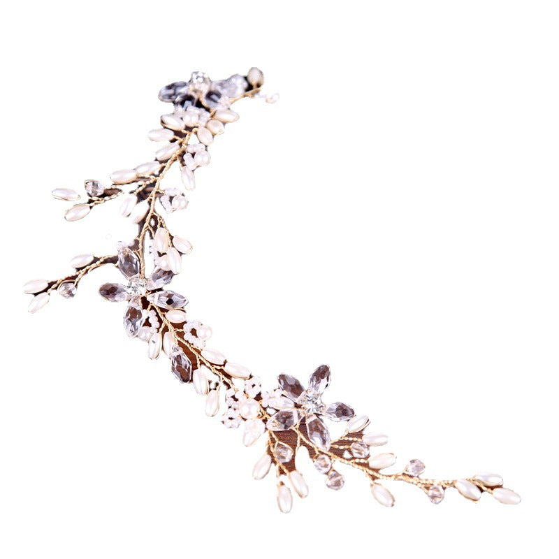 Pearl Bridal Hair Band - Wedding Headpiece with Gold Leaf Design