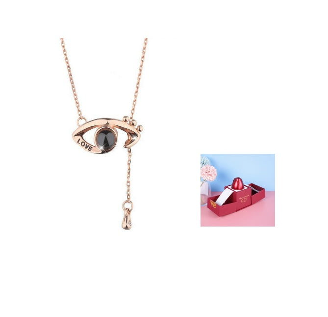 Valentine's Day Metal Rose Gift Set - Crystal Necklace with Gift Box