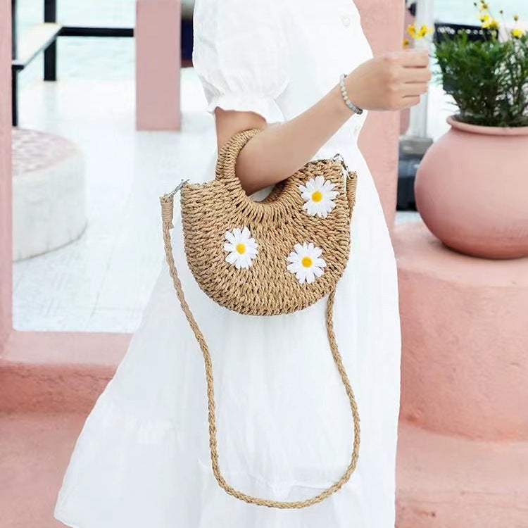 Women's Fashion Daisy Crossbody Portable Straw-weaved Bag