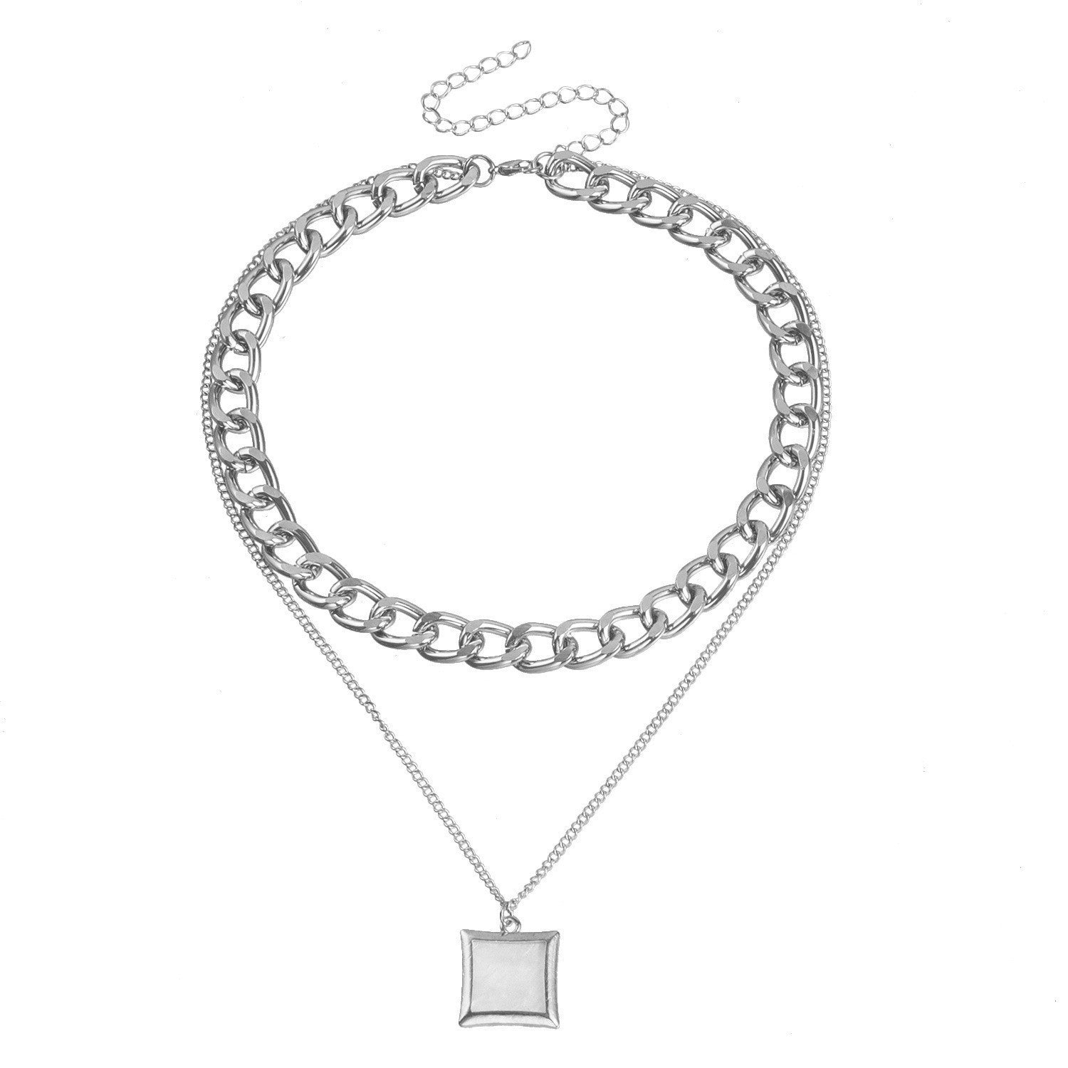 Double Layer Shell Necklace - White Metal Layered Pendant Jewelry