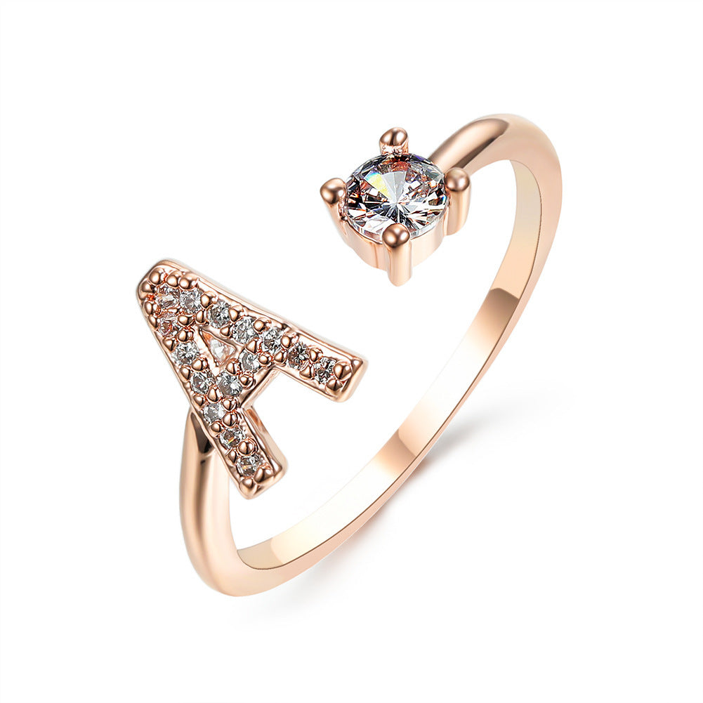 Initial Letter Ring - Personalized Adjustable Zircon Ring A-Z