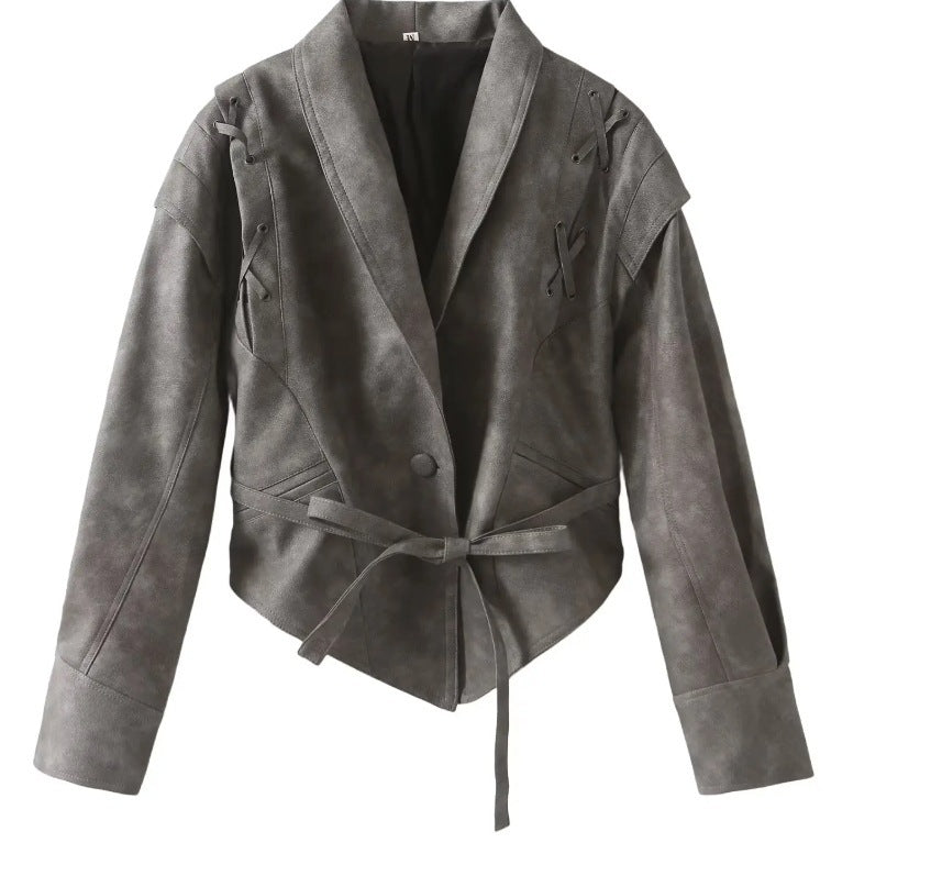 Women's Retro Imitation Leather Jacket Coat - Stylish & Durable