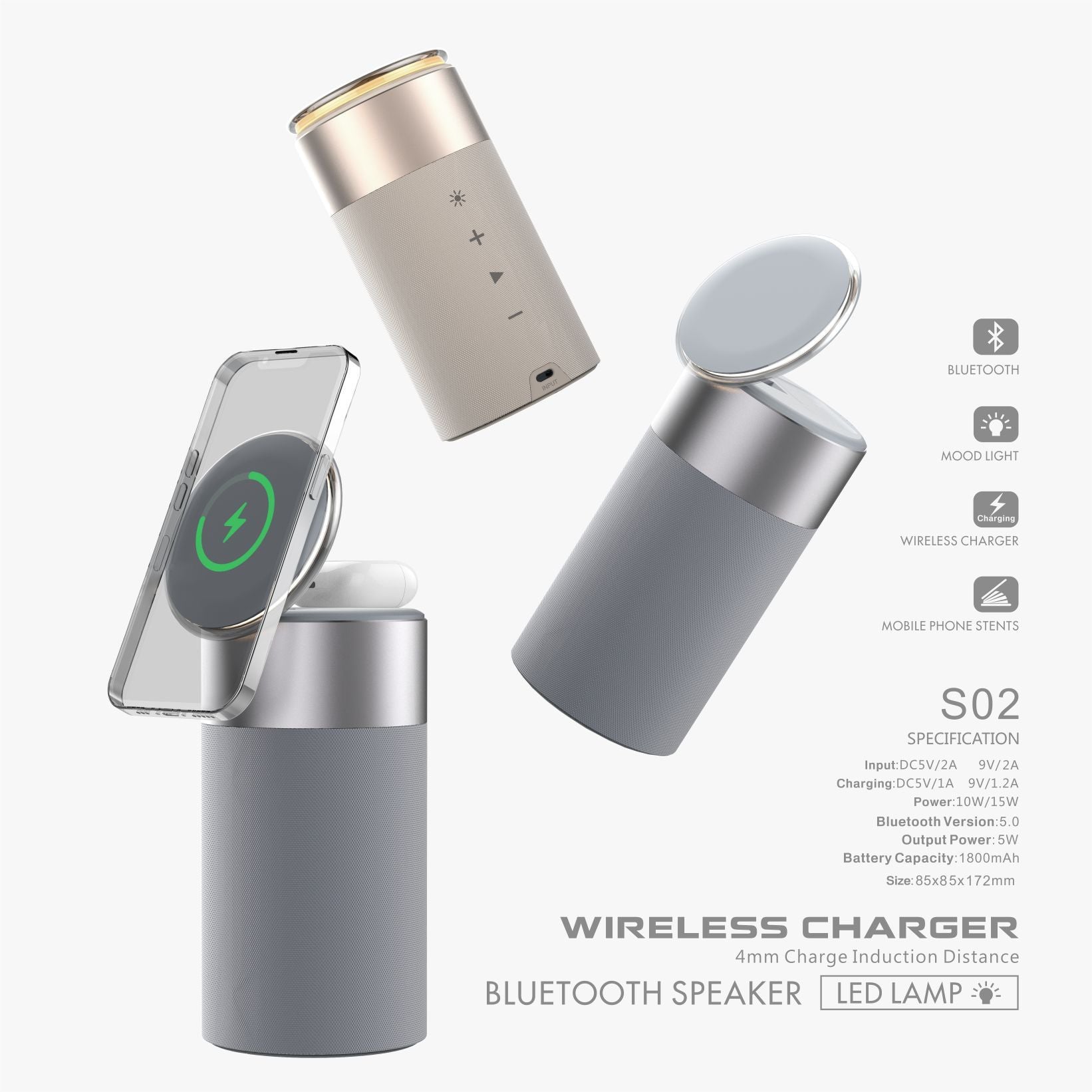 mult Function IPhone And AirPods Wireless Charger Portable Bluetooth Speaker With Touch Lamp For Home And Office