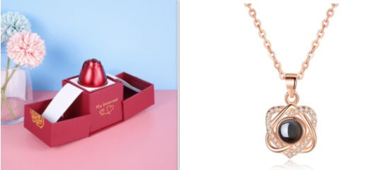 Valentine's Day Metal Rose Gift Set - Crystal Necklace with Gift Box