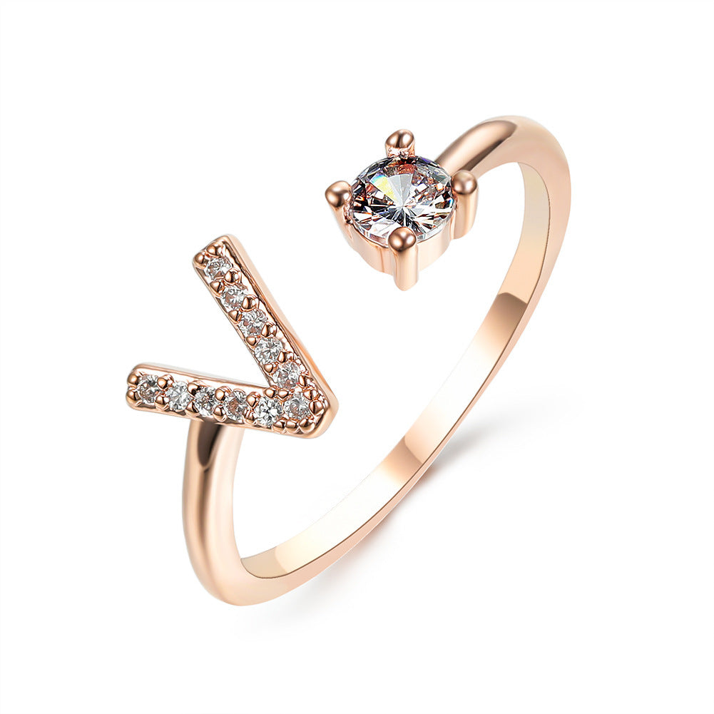 Initial Letter Ring - Personalized Adjustable Zircon Ring A-Z