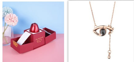 Valentine's Day Metal Rose Gift Set - Crystal Necklace with Gift Box