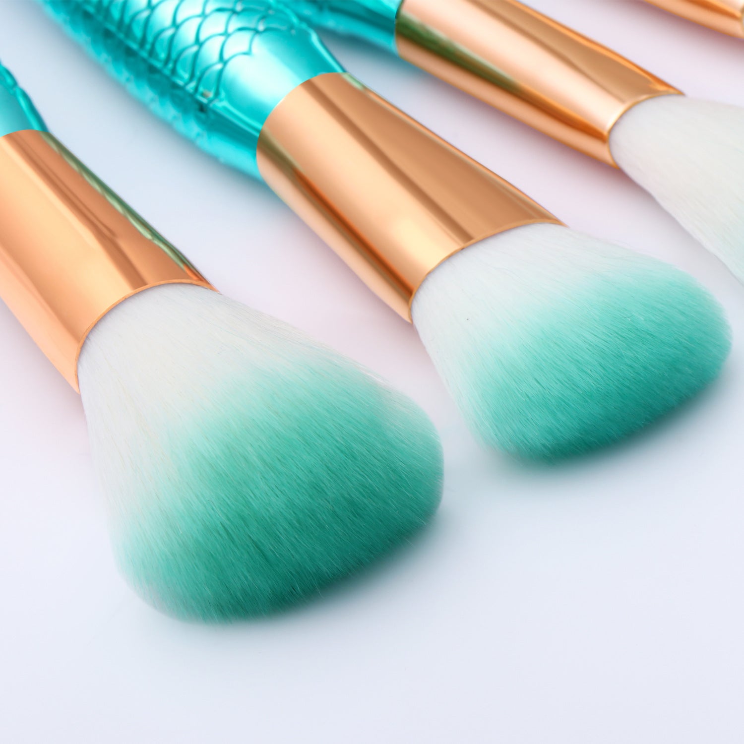11-Piece Mermaid Makeup Brush Set - Professional Foundation, Eyebrow & Eyeliner Kit
