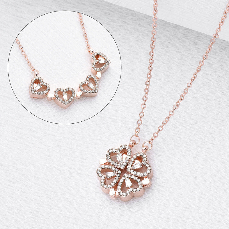 Magnetic Four Leaf Clover Necklace - Transforming Heart Pendant Jewelry