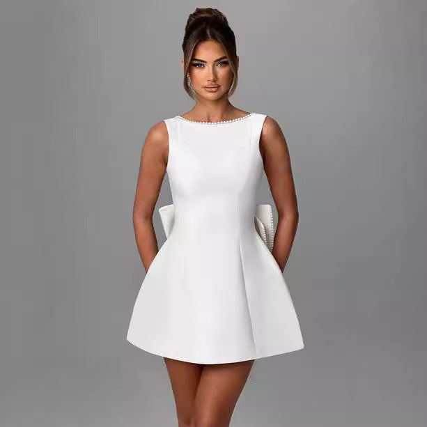 Pearl Bow Backless Dress - Summer Collection