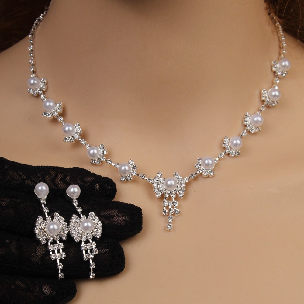 Rhinestone Jewelry Set - Korean Style Necklace and Earrings for Women