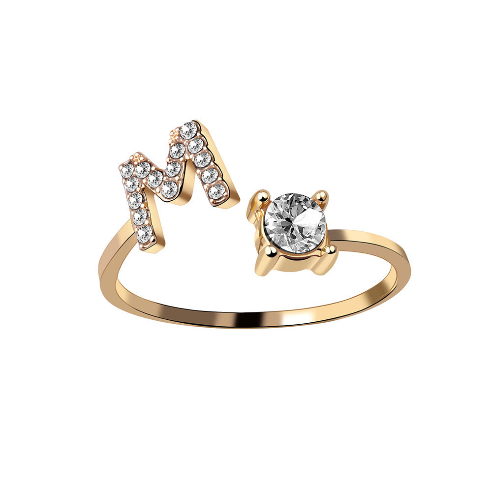 Initial Letter Ring - Personalized Adjustable Zircon Ring A-Z