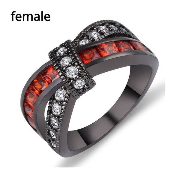 Red Garnet Stone Ring | Zirconia Cross Ring | iukstore