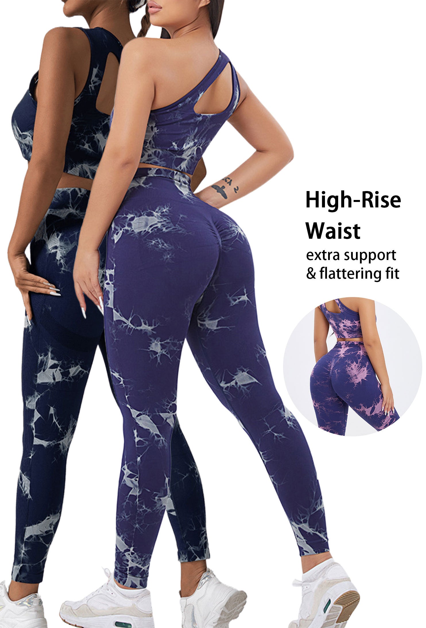 Women's Workout Leggings - High Waisted, Tie Dye, Compression Tights