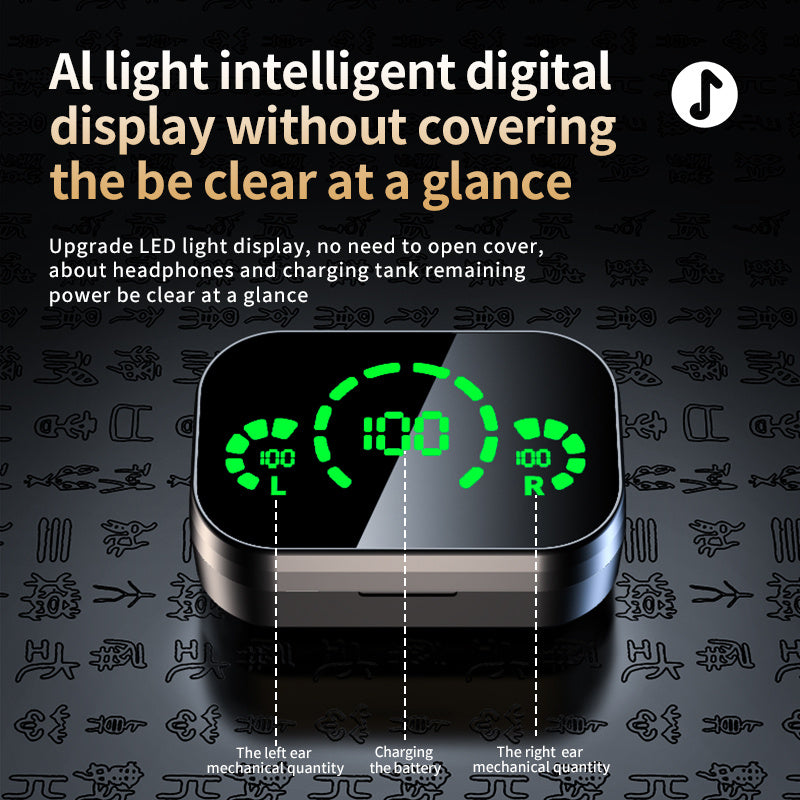 Wireless Bluetooth Headset - TWS Large Screen Smart Digital Display In Ear Breathing Light