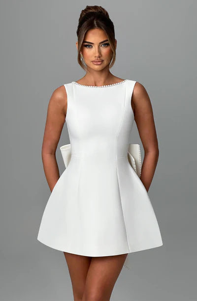 Pearl Bow Backless Dress - Summer Collection