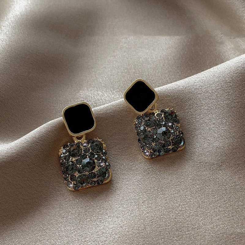 Rhinestone Cube Earrings - Korean Style Geometric Fashion Jewelry