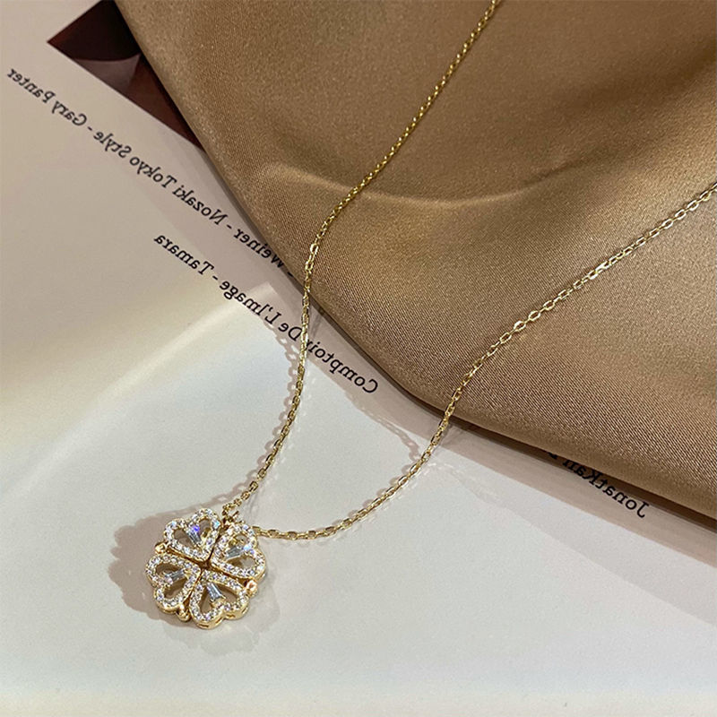 Magnetic Four Leaf Clover Necklace - Transforming Heart Pendant Jewelry
