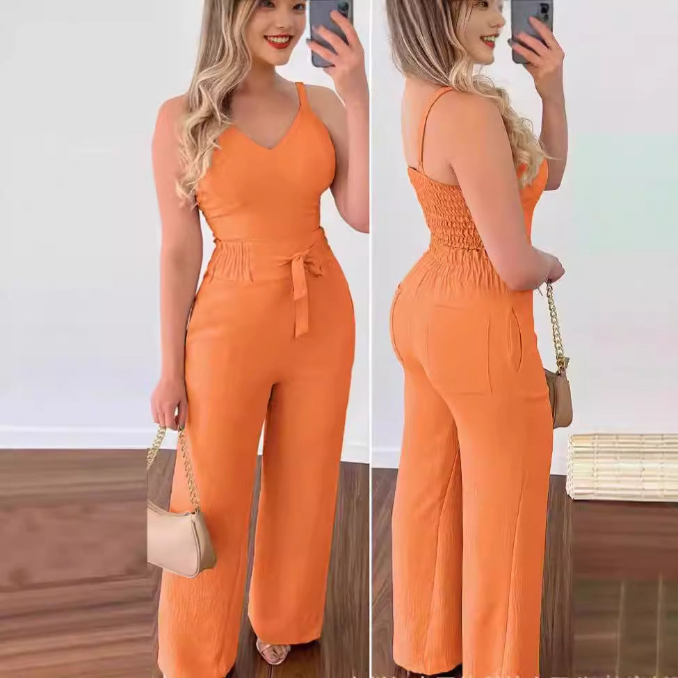 Elegant Women's Two-Piece Suit - Wide Leg Pants & Spaghetti Strap Vest