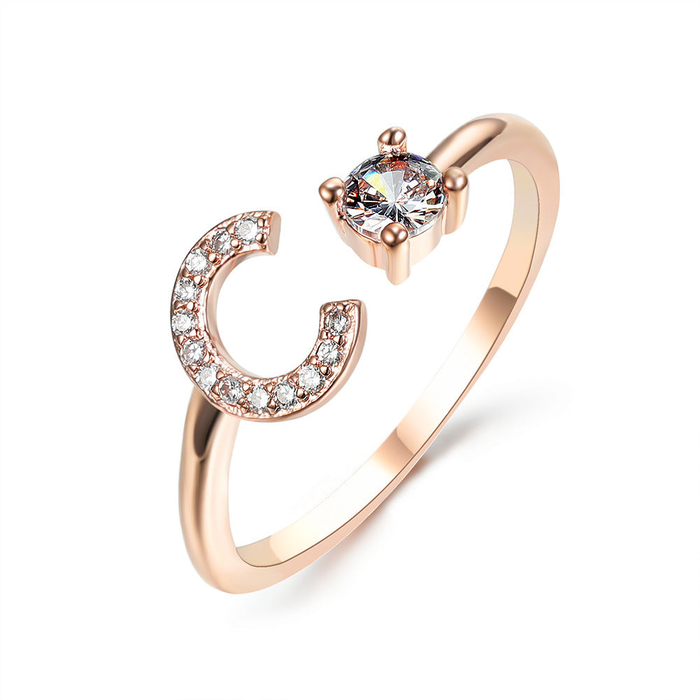 Initial Letter Ring - Personalized Adjustable Zircon Ring A-Z