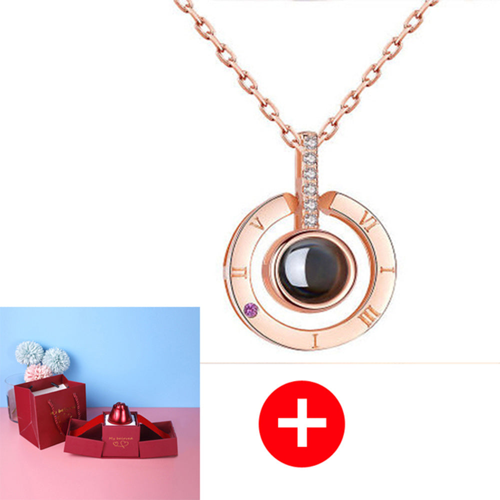 Valentine's Day Metal Rose Gift Set - Crystal Necklace with Gift Box