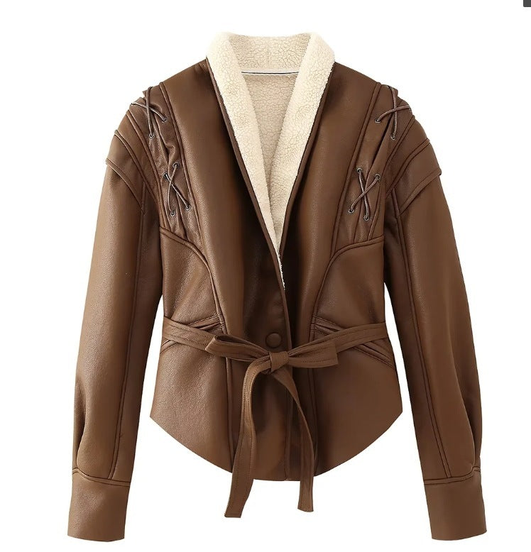 Women's Retro Imitation Leather Jacket Coat - Stylish & Durable