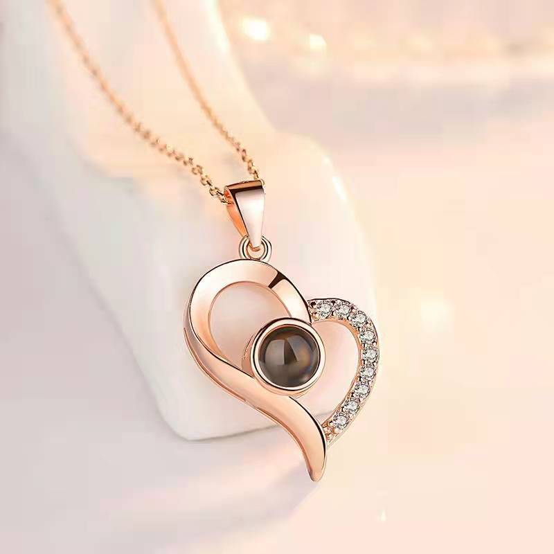 Valentine's Day Metal Rose Gift Set - Crystal Necklace with Gift Box