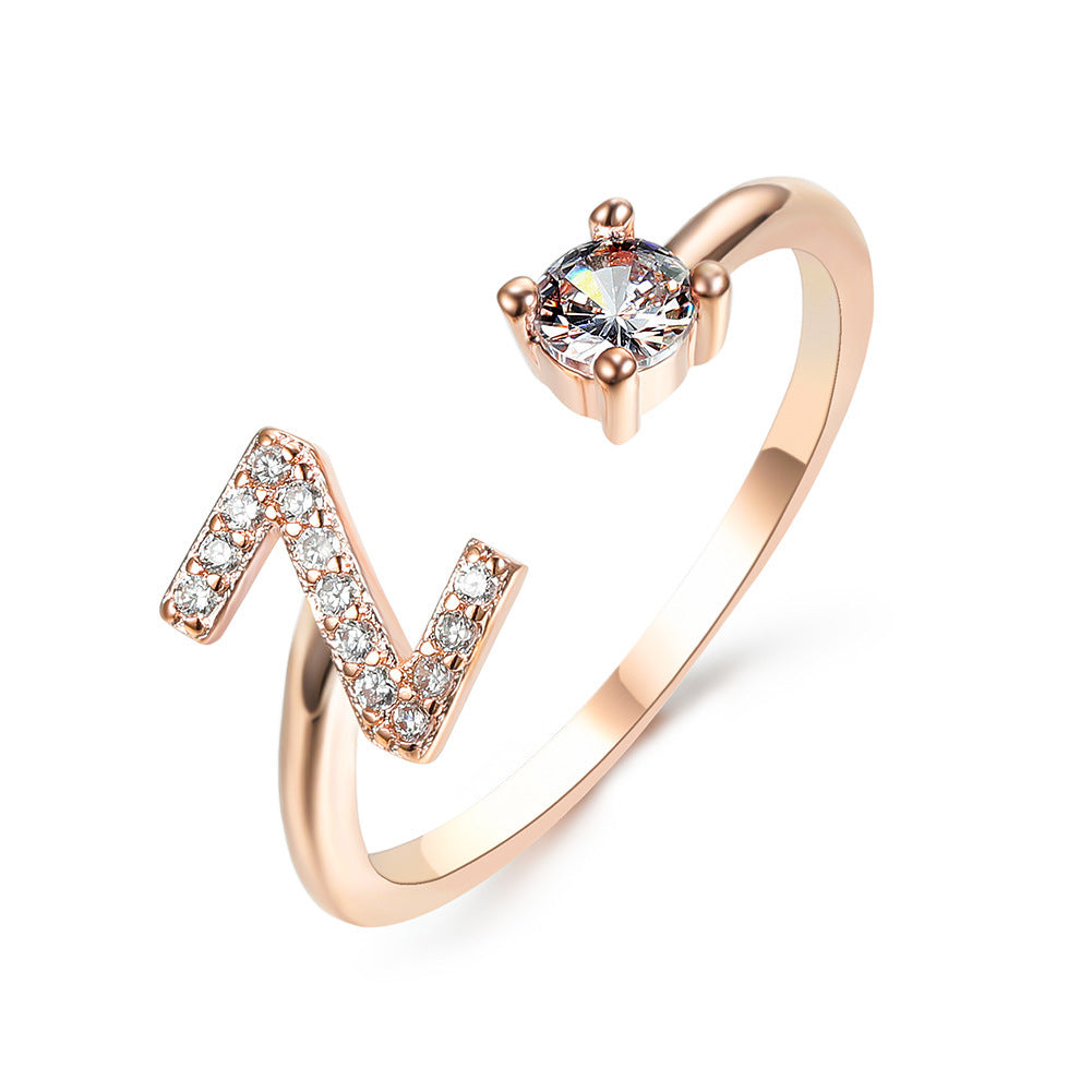 Initial Letter Ring - Personalized Adjustable Zircon Ring A-Z