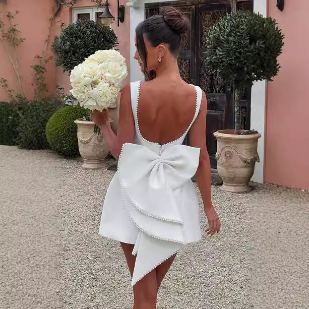 Pearl Bow Backless Dress - Summer Collection