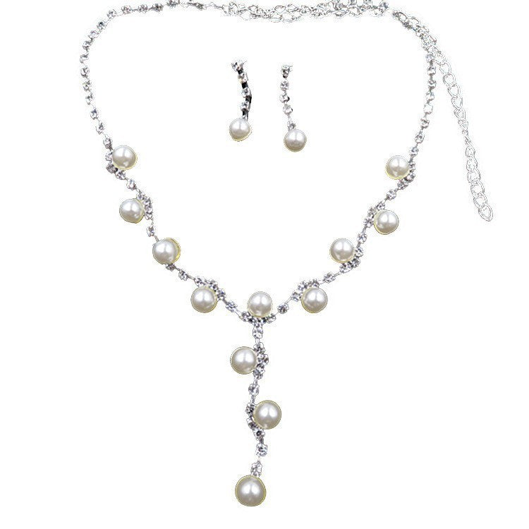 Rhinestone Jewelry Set - Korean Style Necklace and Earrings for Women