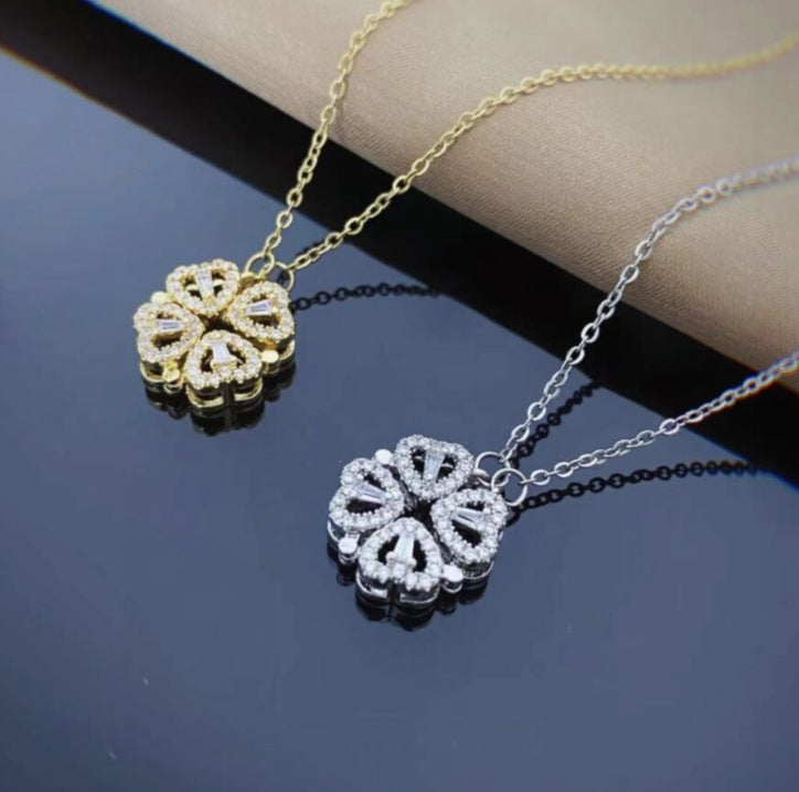 Magnetic Four Leaf Clover Necklace - Transforming Heart Pendant Jewelry