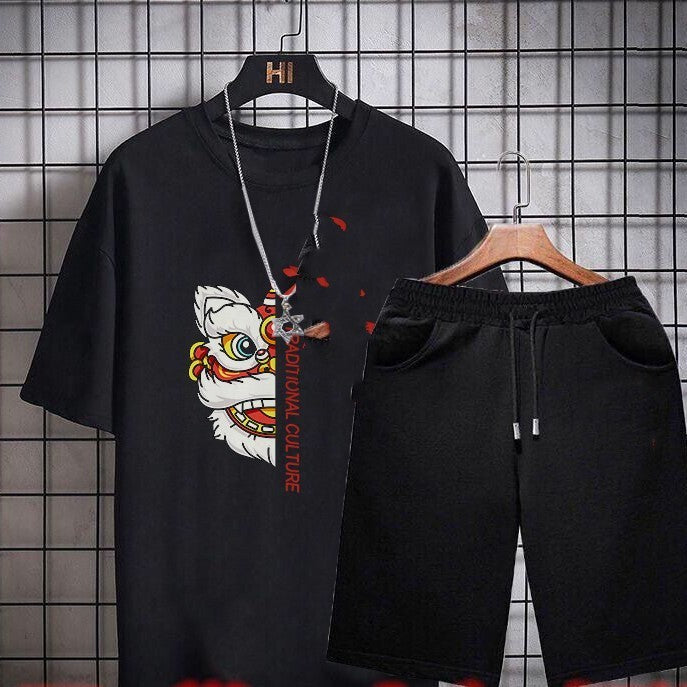 Korean Men's Two-Piece Casual Suit - Trendy & Comfortable T-shirt