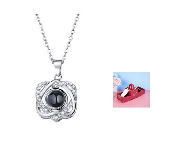 Valentine's Day Metal Rose Gift Set - Crystal Necklace with Gift Box
