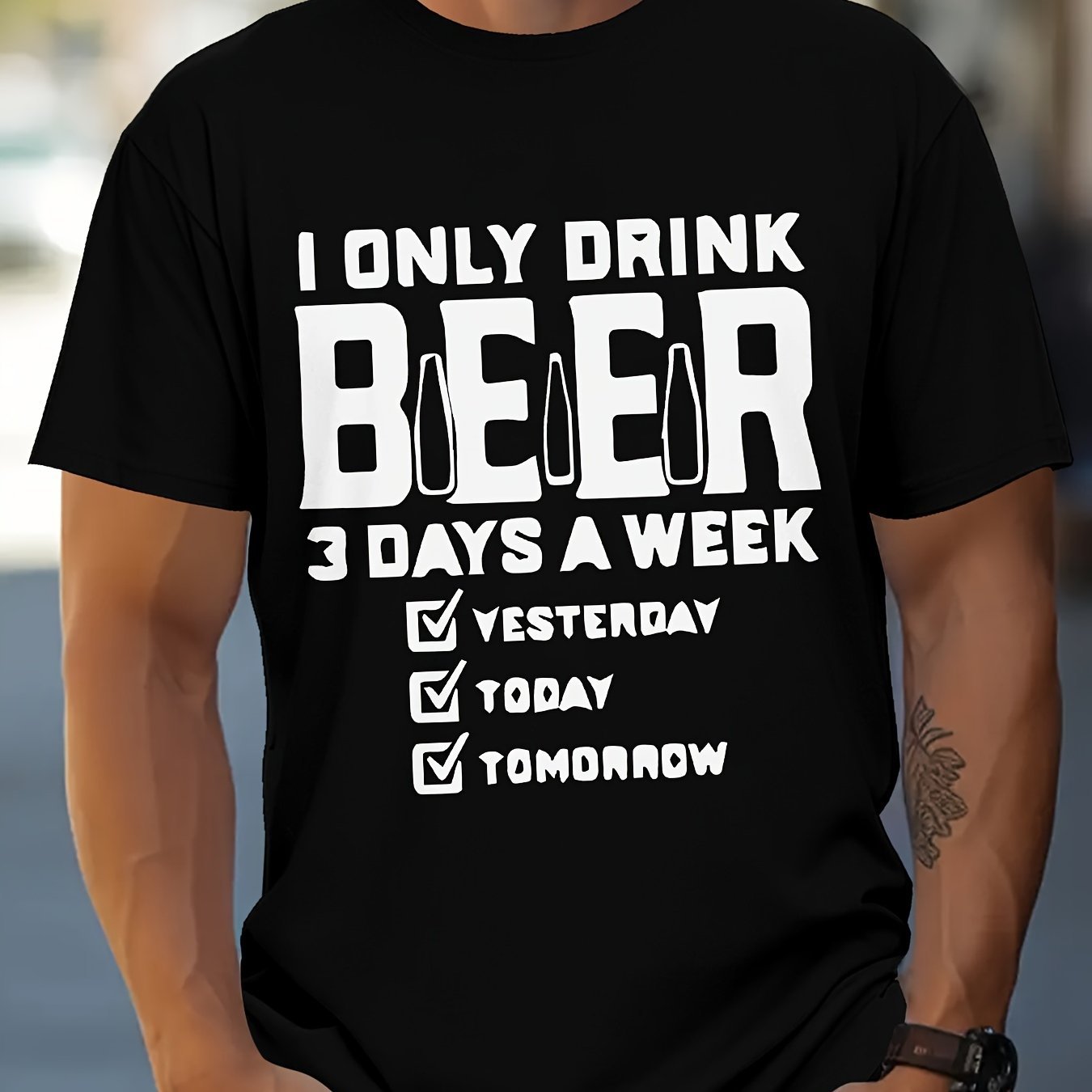 Men's Beer Patterned T-shirt - Short Sleeved Round Neck T-shirt for Summer