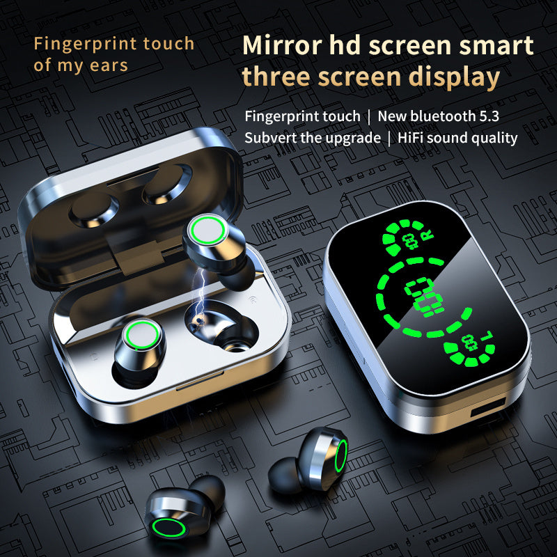 Wireless Bluetooth Headset - TWS Large Screen Smart Digital Display In Ear Breathing Light