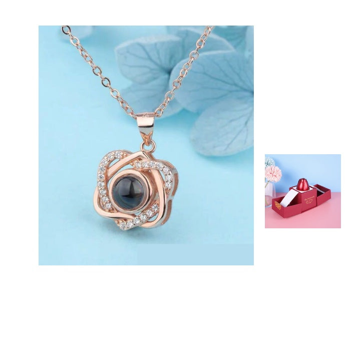 Valentine's Day Metal Rose Gift Set - Crystal Necklace with Gift Box