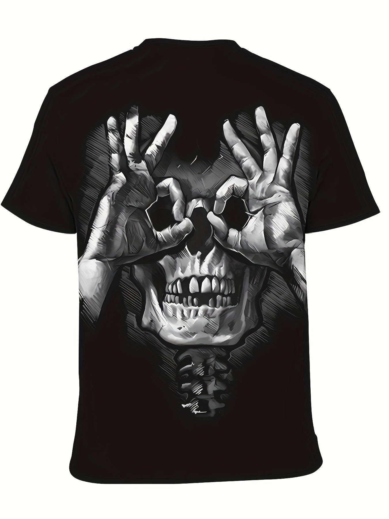 Creative Skull Print T-shirt - Men's Casual Street Style Elastic Round Neck T-shirt, Suitable For Summer