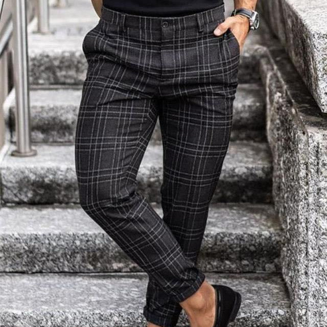 Men's Plaid Print Casual Trousers - Loose and Thin