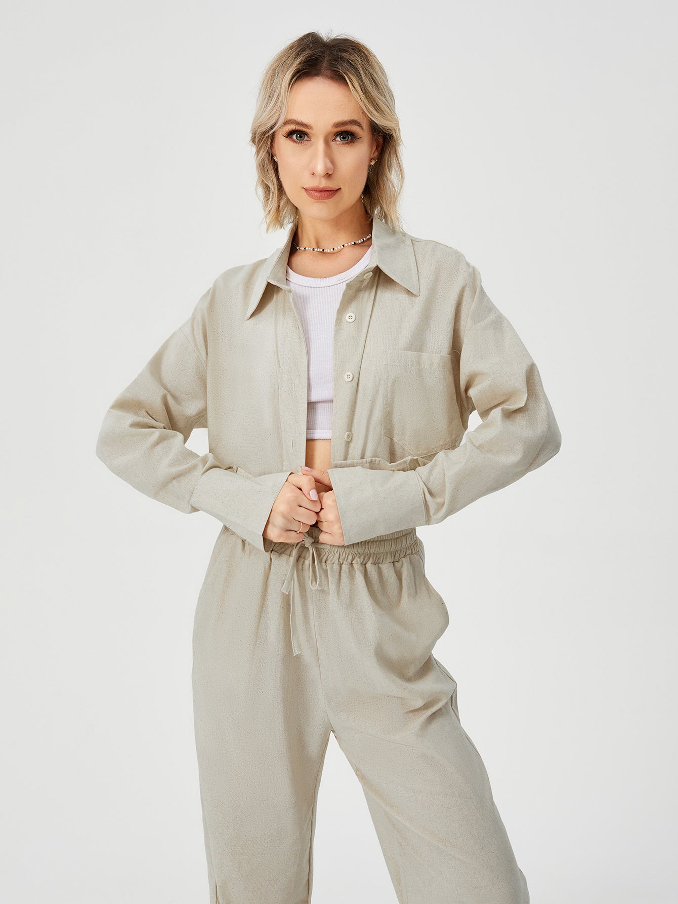 Women's Long Sleeve Button Down Wide Leg Loungewear Pajama Set