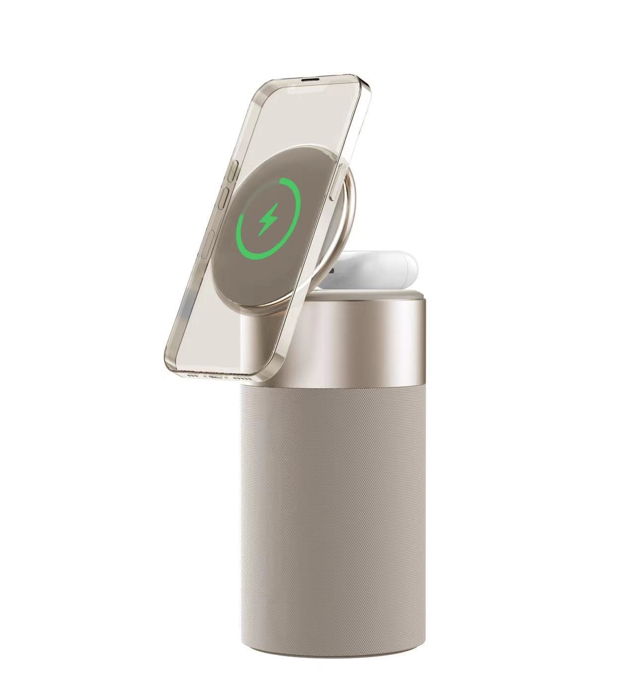 mult Function IPhone And AirPods Wireless Charger Portable Bluetooth Speaker With Touch Lamp For Home And Office